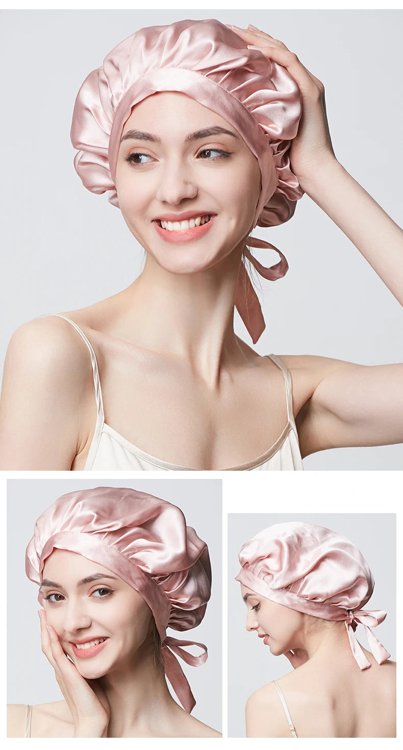 Pure Silk Hair Bonnets For Women Sleeping Cap Luxury Natual Silk Sleep Cap Night Bonnet Caps Hair Protection Turban Head Wraps