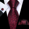 Barry.Wang Ensemble cravate et boutons de manchette en soie pour homme, motif jacquard, rouge, bordeaux, rose, pour mariage, affaires, fête