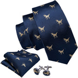 Ensemble de cravates pour homme, motif dinosaure, bleu marine et doré, 8,5 cm, en soie, idéal pour un mariage, FA-5191