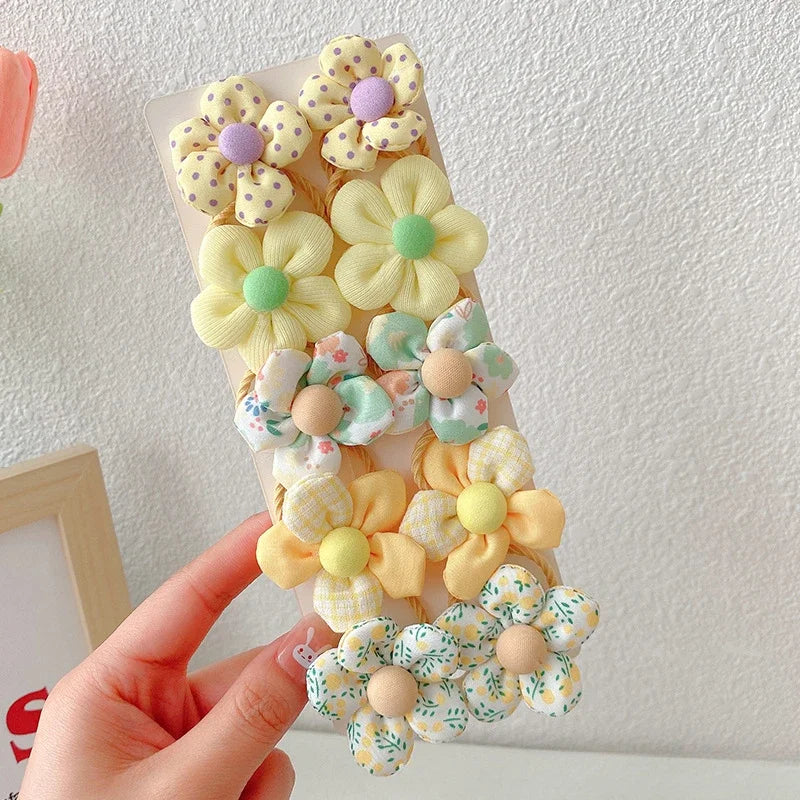 10 Pcs/Set New Baby Girl Cute Colors Flower Hair Bands Ponytail Holder Chilren Soft Scrunchies Rubber Kids Hair Accessories