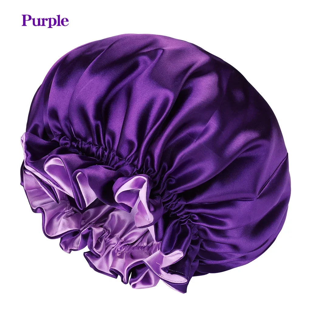 New Women's Satin Solid Sleeping Hat Night Sleep Hair Care Bonnet Nightcap Silky Shower Caps Comfortable Flower Band Unisex Cap
