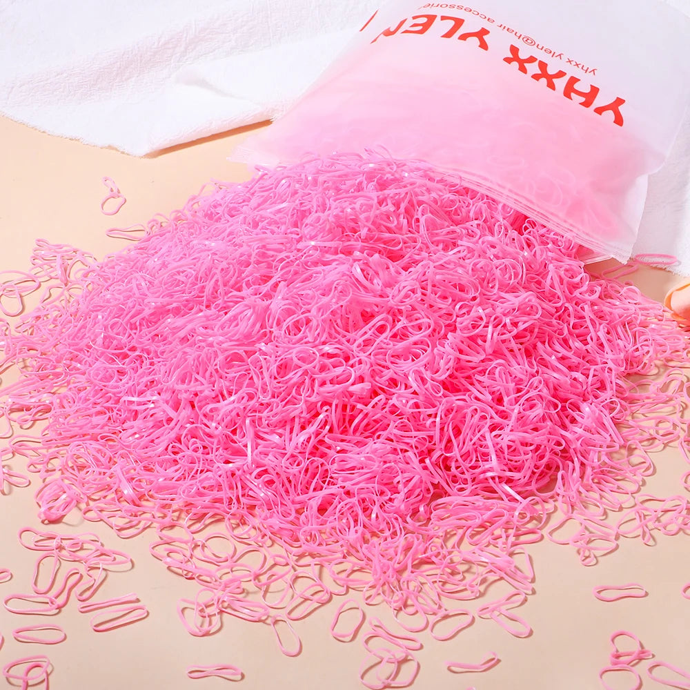 Lot de 1 000 élastiques à cheveux jetables colorés pour filles, accessoires pour cheveux, élastiques pour queue de cheval