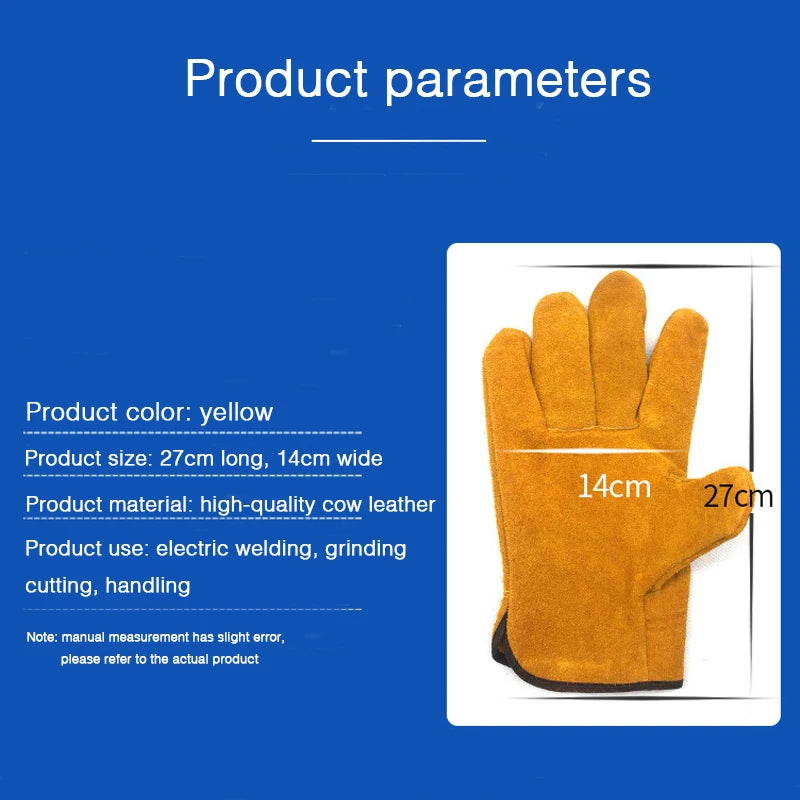 1 Pair Labor Protection Cowhide Gloves Double-layer Yellow Safety Welding Wear-resistant Gloves Personal Protective Equipment