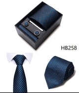 Cravate pour homme, tout nouveau style, cadeau de mariage, ensemble de pochettes, boîte à cravates, accessoires de costume noirs pour hommes