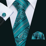 Cravate fantaisie en soie bleu sarcelle pour homme, marque de luxe solide, pochette, boutons de manchette, ensemble de cravates de haute qualité pour fête de mariage Barry.Wang