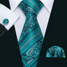 Cravate fantaisie en soie bleu sarcelle pour homme, marque de luxe solide, pochette, boutons de manchette, ensemble de cravates de haute qualité pour fête de mariage Barry.Wang