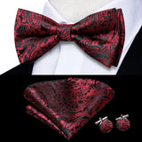 Hi-Tie Jacquard Silk Nœud papillon pour homme, ensemble de boutons de manchette et mouchoir, nœud papillon pré-noué, noir, blanc, gris, bleu, rouge, vert, rose, violet