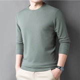 2024 Men's Casual Fashion Long Sleeved Round Neck T-shirt Waffle Comfortable Top