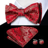 Hi-Tie Ensemble nœud papillon en soie pour homme, mouchoir et boutons de manchette, bleu, rouge, or, noir, blanc, jacquard, nœud papillon, mariage, affaires