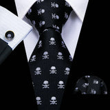 Cravates en soie noire pour hommes, classiques, solides, tissées de haute qualité, avec pochette et boutons de manchette, pour soirées formelles, design Barry.Wang