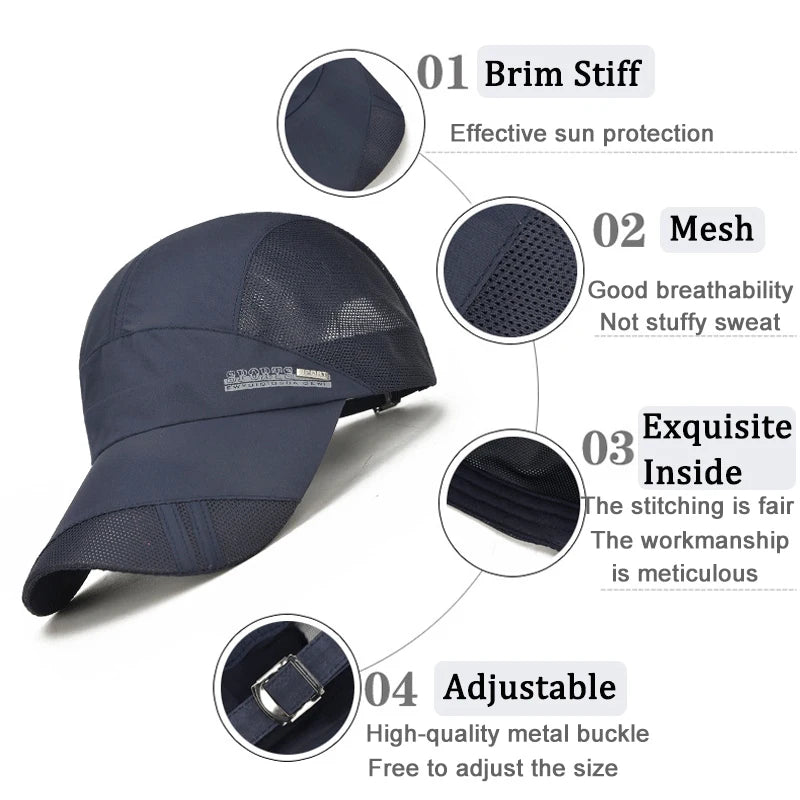 Casquette de baseball en maille pour homme et femme, chapeau de soleil avec visière, respirant, séchage rapide, pour l'extérieur, la pêche, la randonnée, la course à pied, le sport, tendance