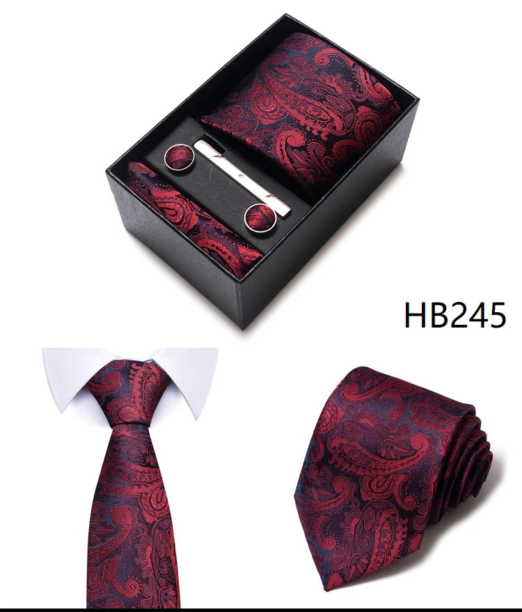 Cravate pour homme, tout nouveau style, cadeau de mariage, ensemble de pochettes, boîte à cravates, accessoires de costume noirs pour hommes