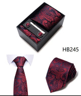 Cravate pour homme, tout nouveau style, cadeau de mariage, ensemble de pochettes, boîte à cravates, accessoires de costume noirs pour hommes