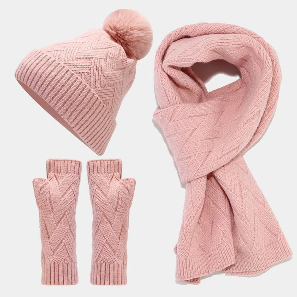 Ensemble bonnet, écharpe et gants en laine pour femme et homme, automne et hiver, chaud, ample, trois pièces, bonnet, écharpe et gants en tricot, pour adolescentes