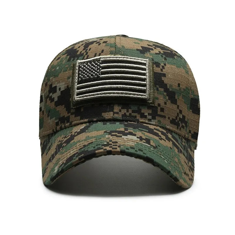 Casquette de baseball brodée avec motif camouflage du drapeau américain pour homme