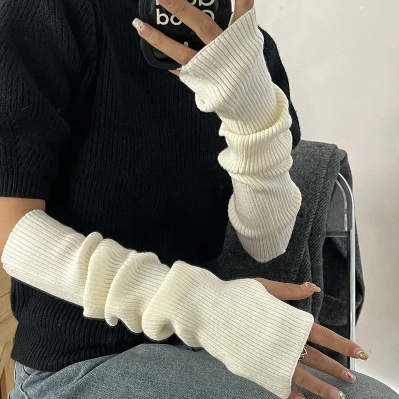 Y2K Fingerlose Fäustlinge Damen Gestrickte Handschuhe Cosplay Anime Handschuhe Winter Armstulpen Punk Gothic Harajuku Strick Fäustlinge Armstulpen