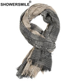SHOWERSMILE Schal Herren Herbst Winter Britischer Stil Herrenschals Patchwork Khaki Schwarz Grau Navy Männlicher Schal 180cm * 110cm