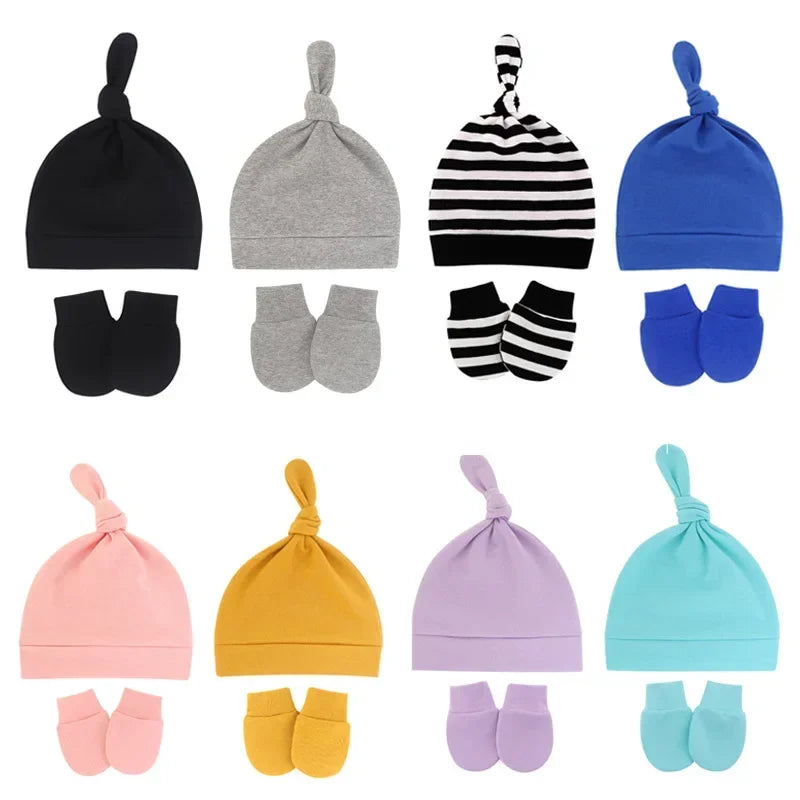 Bonnet pour nouveau-né avec gants, bonnet chaud en coton pour enfants, accessoires pour enfants, bonnet de nuit pour bébés de 0 à 6 mois, automne et hiver