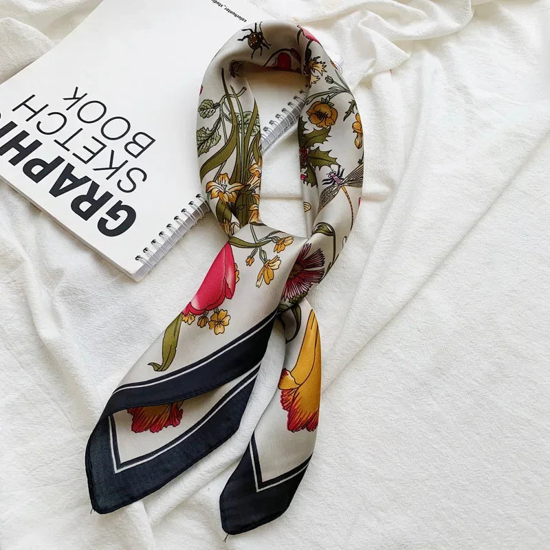 Foulard carré en satin de soie pour femme, 70 x 70 cm, petit châle, bandeau, bandana