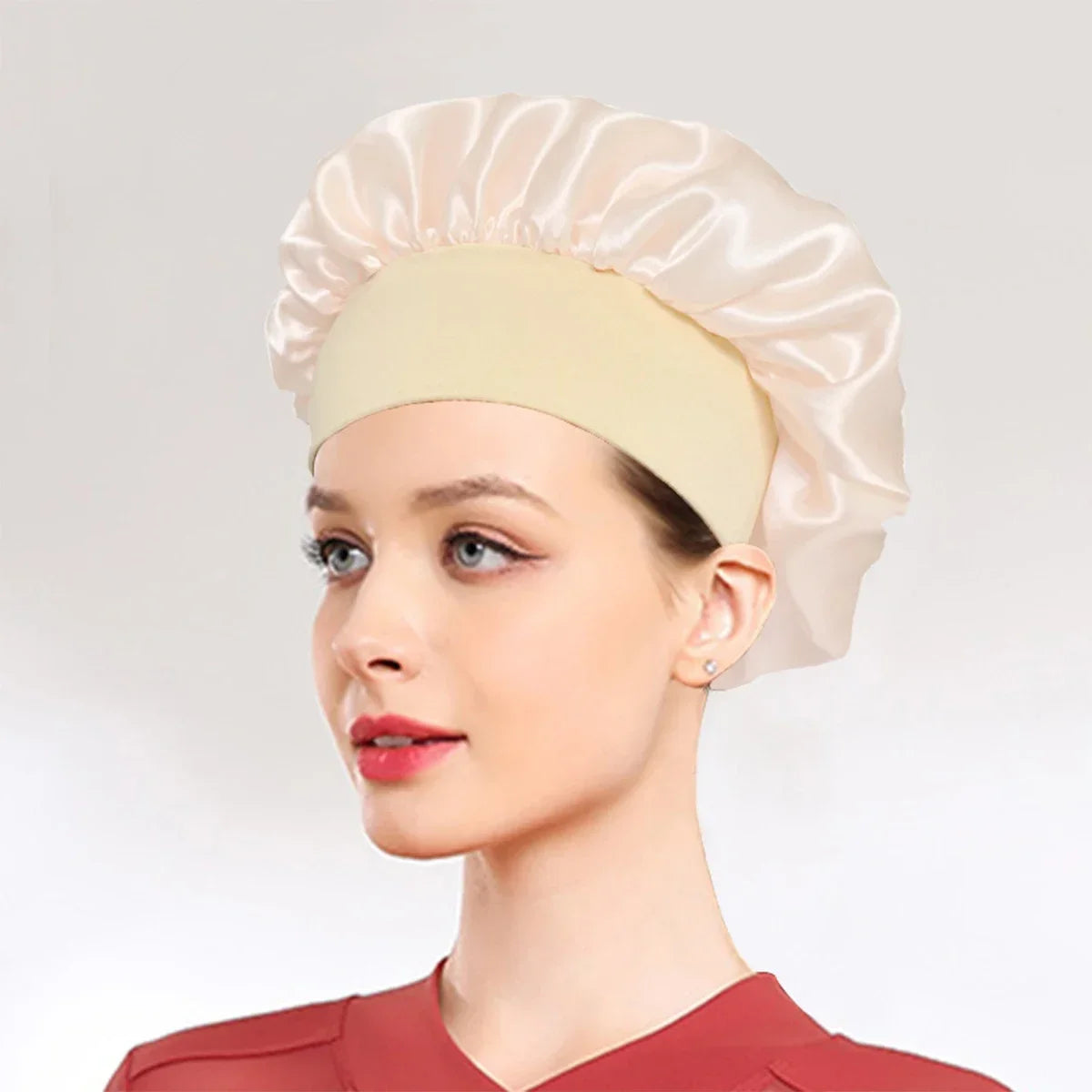 New Women's Satin Solid Sleeping Hat Night Sleep Hair Care Bonnet Nightcap Silky Shower Caps Comfortable Flower Band Unisex Cap