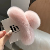 Vintage Women Large Real Otter Rabbit Plush Hair Clip Korea Autumn and Winter Elegant Shark Claw Girl Sweet Hair Accessories