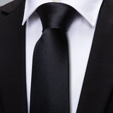 Cravates en soie noire pour hommes, classiques, solides, tissées de haute qualité, avec pochette et boutons de manchette, pour soirées formelles, design Barry.Wang