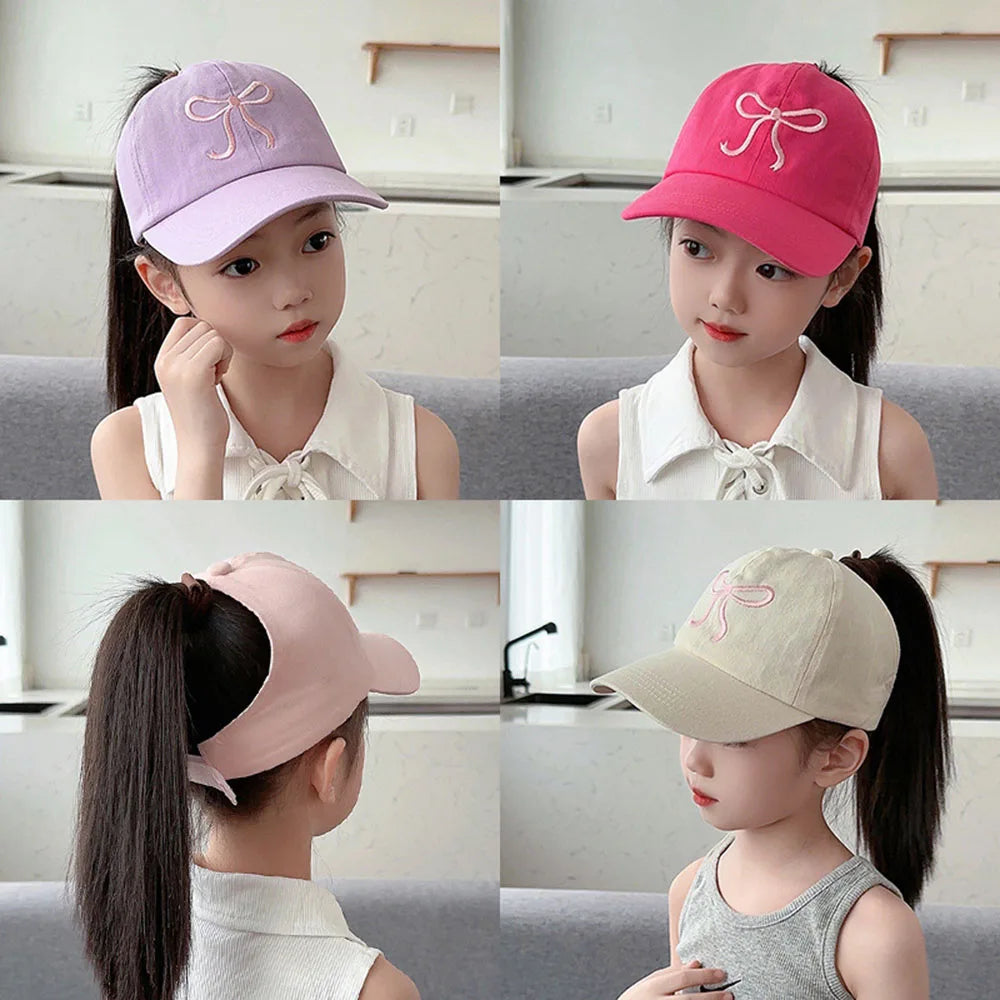 Kids Baseball Caps  Children Love Embroidery Breathable High Ponytail Baseball Caps Adjustable Summer UV Protection Snapback Hat