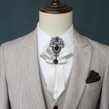 Luxury Black Rhinestone Handmade Bow Tie Men's Wedding Groomsman High-end British Boy Business Suit Shirt Bowtie Set
