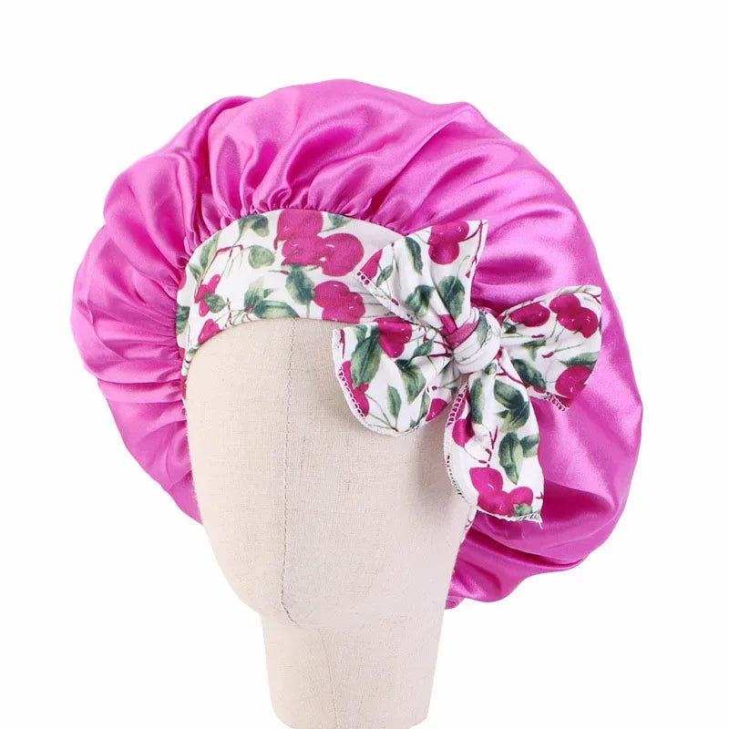 Bonnet de nuit pour enfants et filles, imprimé floral, bonnet de nuit en satin, turban, bonnet de nuit pour enfants, bonnet de soins capillaires, bonnet de nuit
