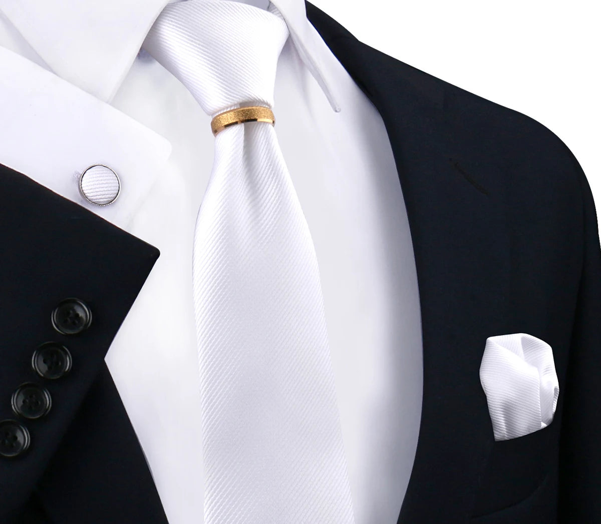 Ensemble de cravates en soie de luxe pour hommes, cravate, mouchoir, boutons de manchette avec anneau en métal doré, broche, costume, fête de mariage, accessoires pour hommes