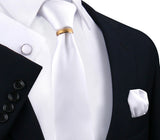 Ensemble de cravates en soie de luxe pour hommes, cravate, mouchoir, boutons de manchette avec anneau en métal doré, broche, costume, fête de mariage, accessoires pour hommes