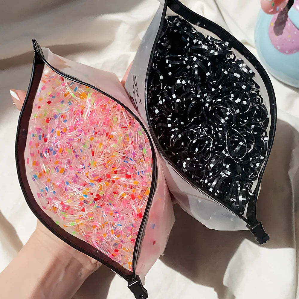 Lot de 1 000 élastiques à cheveux jetables colorés pour filles, accessoires pour cheveux, élastiques pour queue de cheval