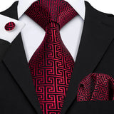 Barry.Wang Ensemble cravate et boutons de manchette en soie pour homme, motif jacquard, rouge, bordeaux, rose, pour mariage, affaires, fête