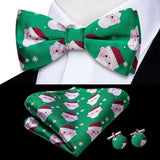 Hi-Tie Nœuds papillon verts de Noël pour hommes Cravate papillon en soie Ensemble de boutons de manchette et mouchoirs pour fête de mariage Nœud papillon uni à carreaux cachemire