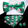 Hi-Tie Nœuds papillon verts de Noël pour hommes Cravate papillon en soie Ensemble de boutons de manchette et mouchoirs pour fête de mariage Nœud papillon uni à carreaux cachemire