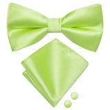 Hi-Tie Jacquard Silk Nœud papillon pour homme, ensemble de boutons de manchette et mouchoir, nœud papillon pré-noué, noir, blanc, gris, bleu, rouge, vert, rose, violet
