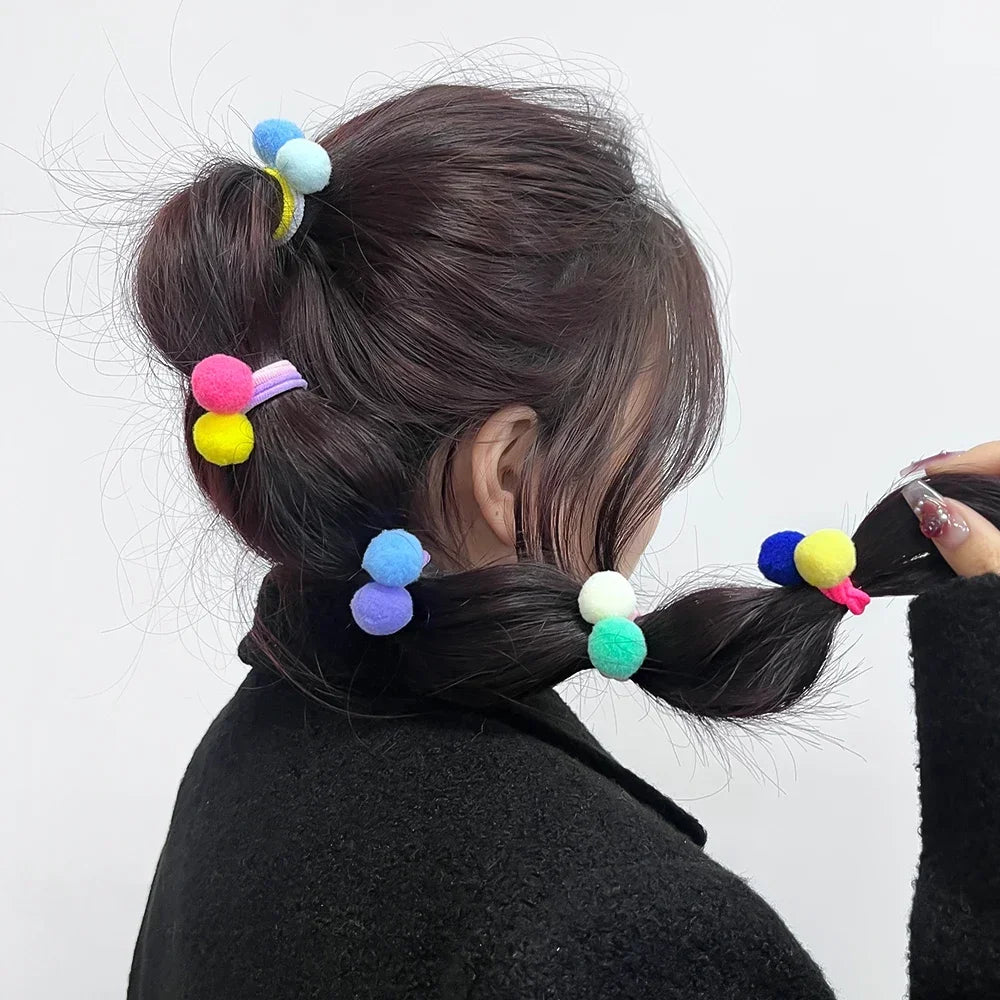 20pcs Kids Elastic Hair Bands Girls Plush Ball Rubber Band For Children Sweets Scrunchie Hair Ties Clip Baby Hair Accessories