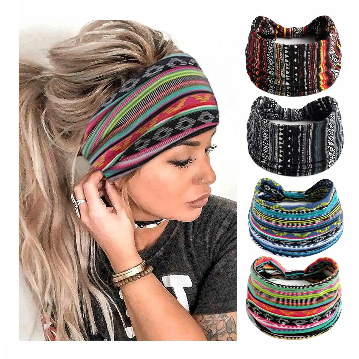 Boho Headbands For Women Fashion Stretch Wide Hair Bands Knoted Turban Yoga Sweatband Elastic Head Bands Stylish Wrap Headbands