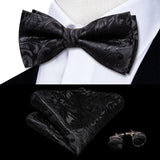 Hi-Tie Nœuds papillon verts de Noël pour hommes Cravate papillon en soie Ensemble de boutons de manchette et mouchoirs pour fête de mariage Nœud papillon uni à carreaux cachemire