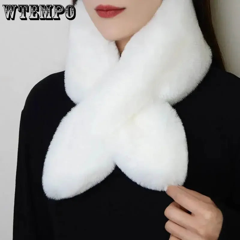 WTEMPO Écharpes de couleur unie pour femmes, cache-cou, longue écharpe moelleuse, épaisse et chaude, col en fausse fourrure
