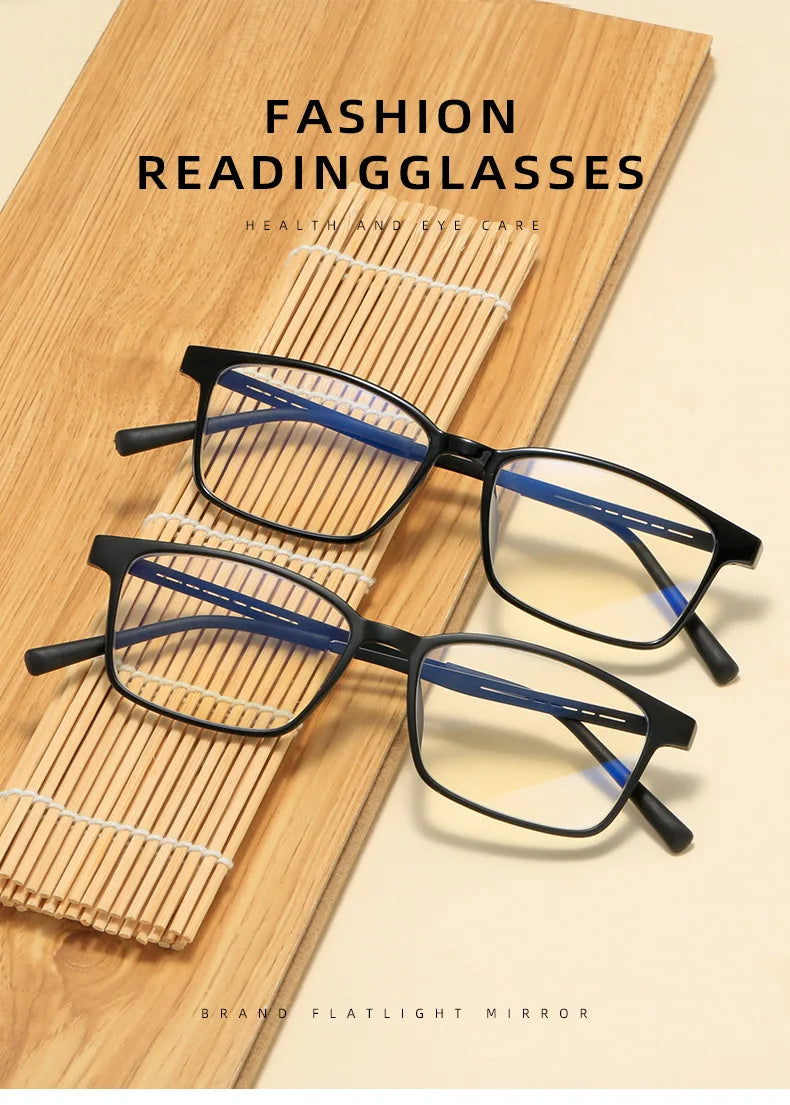 Blue Light Blocking Reading Glasses Men Women Ultralight TR90 Titanium Alloy Optical Frame Eyeglasses Square Eyewear