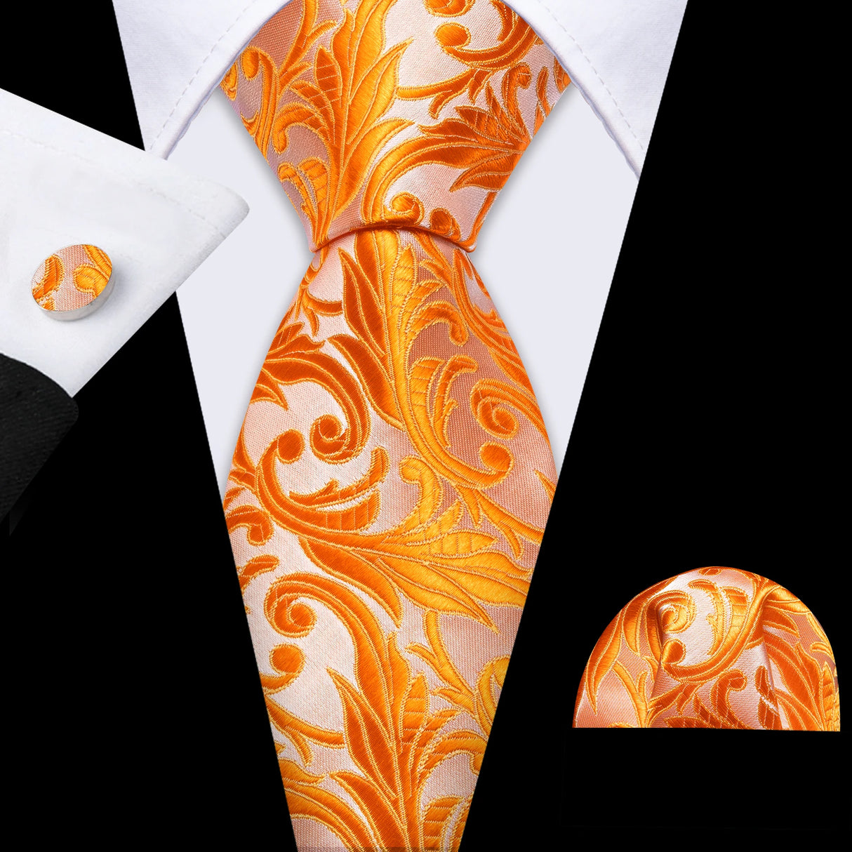 Cravate de mariage noire, dorée et rose pour homme, en soie florale, motif jacquard, pochette, boutons de manchette, pour soirée d'affaires, Barry.Wang