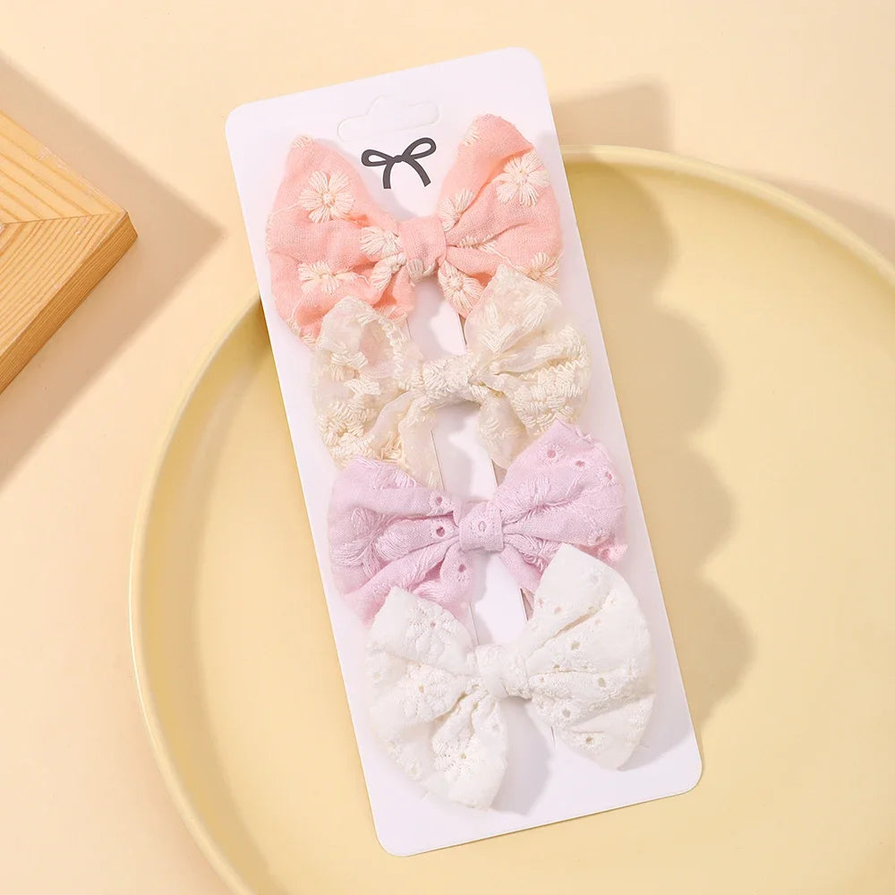 4Pcs/Set Lovely Cotton Bowknot Clips Safe Hairpins Girl Fresh Pastoral Hairclips Baby Hair Accessories Kids Print Hairgripe Gift
