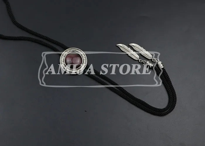 Vintage Bolo Tie Shirt Chain Cowboy Jazz Alloy Men Women Leather Rope Long Necklace Imitation Obsidian Sweater Chain Men Accesso