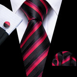 Barry.Wang Ensemble cravate et boutons de manchette en soie pour homme, motif jacquard, rouge, bordeaux, rose, pour mariage, affaires, fête