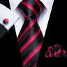 Barry.Wang Ensemble cravate et boutons de manchette en soie pour homme, motif jacquard, rouge, bordeaux, rose, pour mariage, affaires, fête