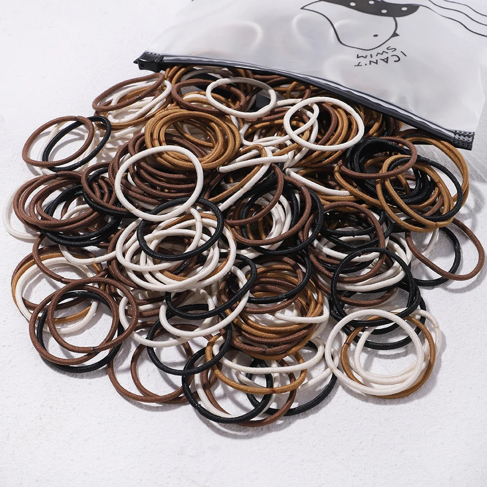 Lot de 50 bandeaux élastiques en caoutchouc pour cheveux, style macaron, très élastiques, durables, pour queue de cheval haute, pour femmes et enfants