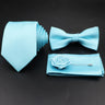 Hot Sale Red Blue Tie Set Polyester Slim Striped Necktie Bowtie Cufflink Brooch For Groom Suit Wedding Cravat Shirt Accessory