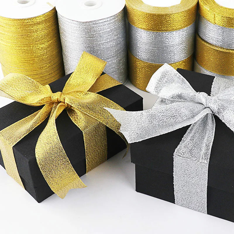 Rouleau de 22 mètres de ruban satiné pailleté doré et argenté, pour décoration de mariage, bricolage, nœuds, cadeaux de Noël