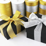 Rouleau de 22 mètres de ruban satiné pailleté doré et argenté, pour décoration de mariage, bricolage, nœuds, cadeaux de Noël
